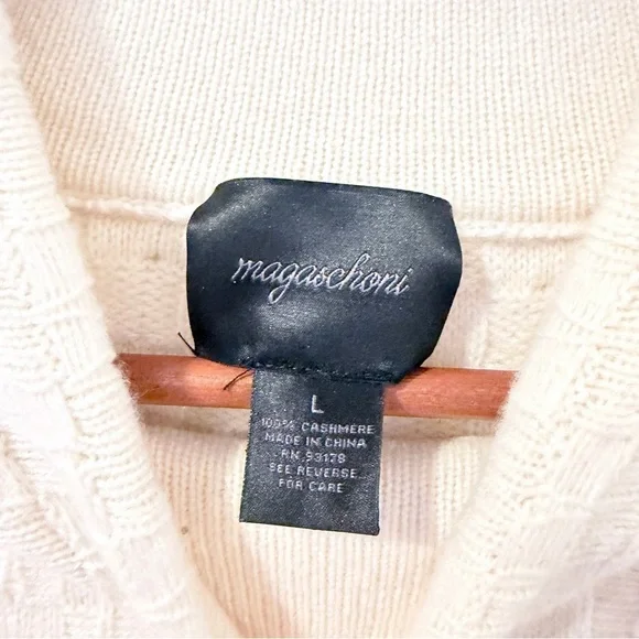 Magaschoni 100% Cashmere Cream Soft Knit Mock Neck Sweater Minimal Luxury L - Picture 4 of 9